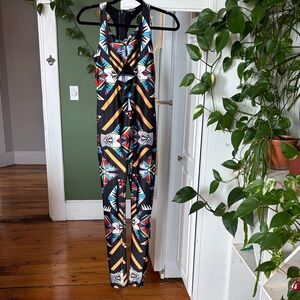 Jaded London Black Jumpsuit with Vibrant Patterns